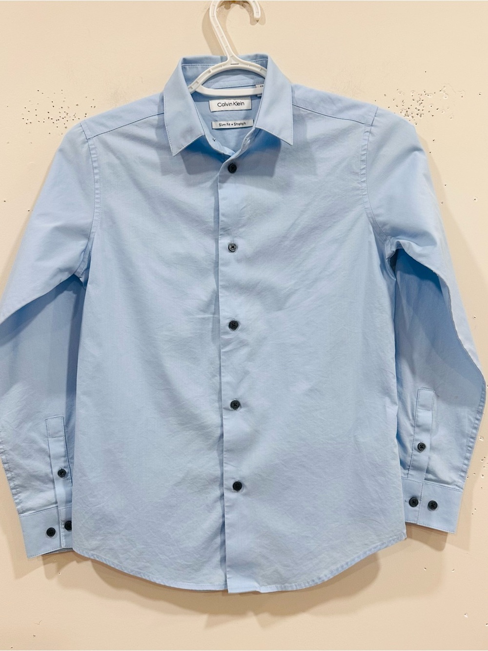 Calvin Klein Boys Light Blue Dress Shirt Size 12 Slim Fit Stretch Long Sleeve